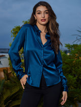 [Verde Acqua] SilkSilky-IT Long Sleeve Lapel Collar Camicie da donna 001