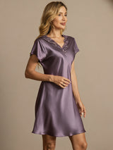 [Grigio Porpora] SilkSilky-IT Short Sleeve V Neck Camicia da notte 001