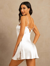 [Bianco] SilkSilky-IT Sleeveless V Neck Camicia da notte 002