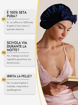 [Blu Scuro] SilkSilky-IT Cuffia di seta 006