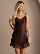 [Marrone] SilkSilky-IT Sleeveless V Neck Camicia da notte 006