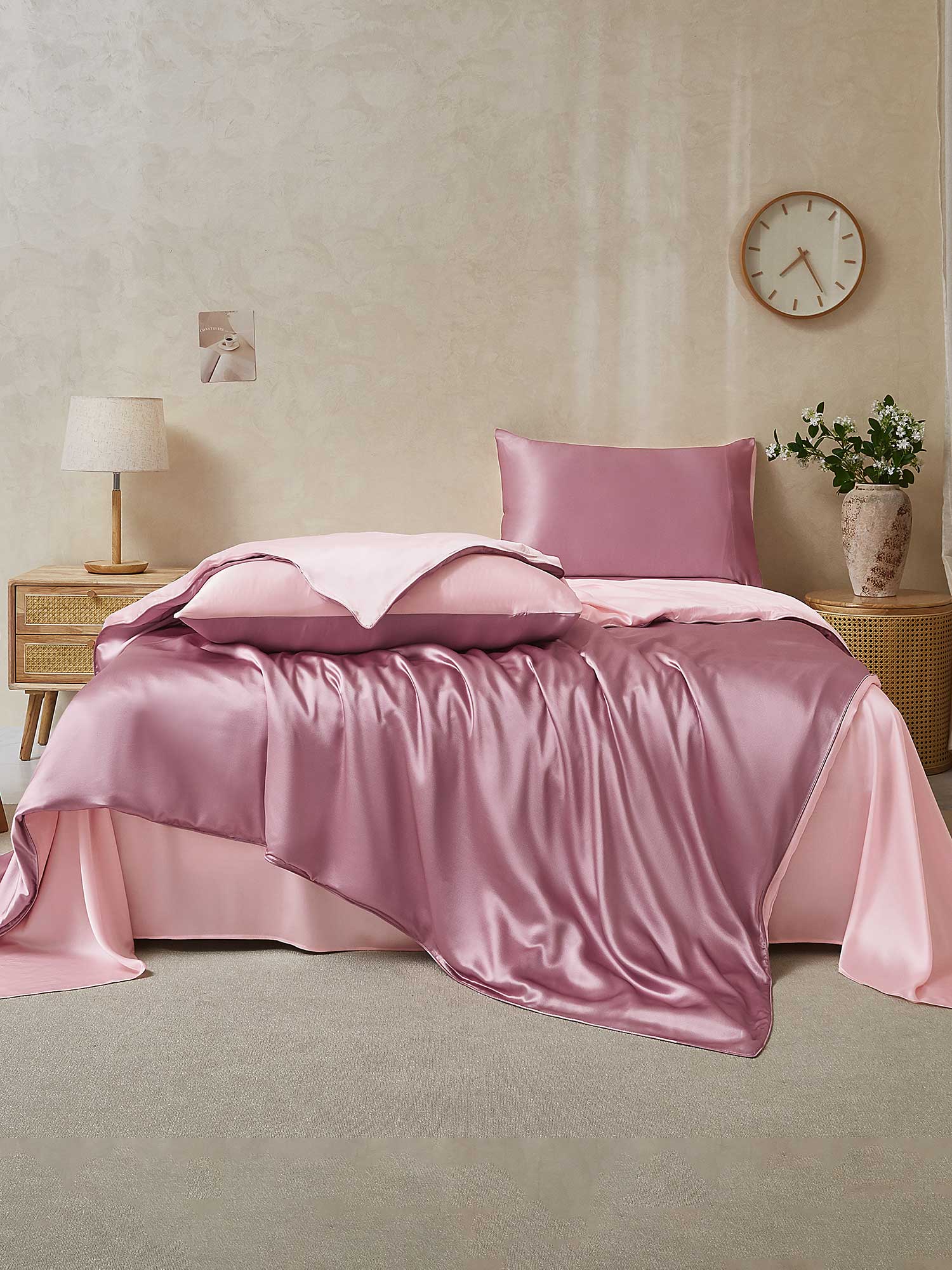 [MalvaPallido+RosaChiaro] SilkSilky-IT 22Momme Seta pura Bedding Set 002,