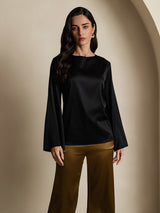 [Nero] SilkSilky-IT Long Sleeve Boat Neck Camicette 003