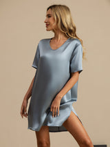 [Blu Grigiastro] SilkSilky-IT Half Sleeve V Neck Camicia da notte 005