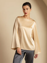 [Champagne] SilkSilky-IT Long Sleeve Boat Neck Camicette 005