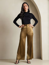 [Nero] SilkSilky-IT Manica lunga Dolcevita Magliette donna 008