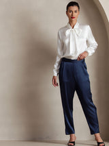 [Bianco] SilkSilky-IT Long Sleeve Tie Neck Bluse 003
