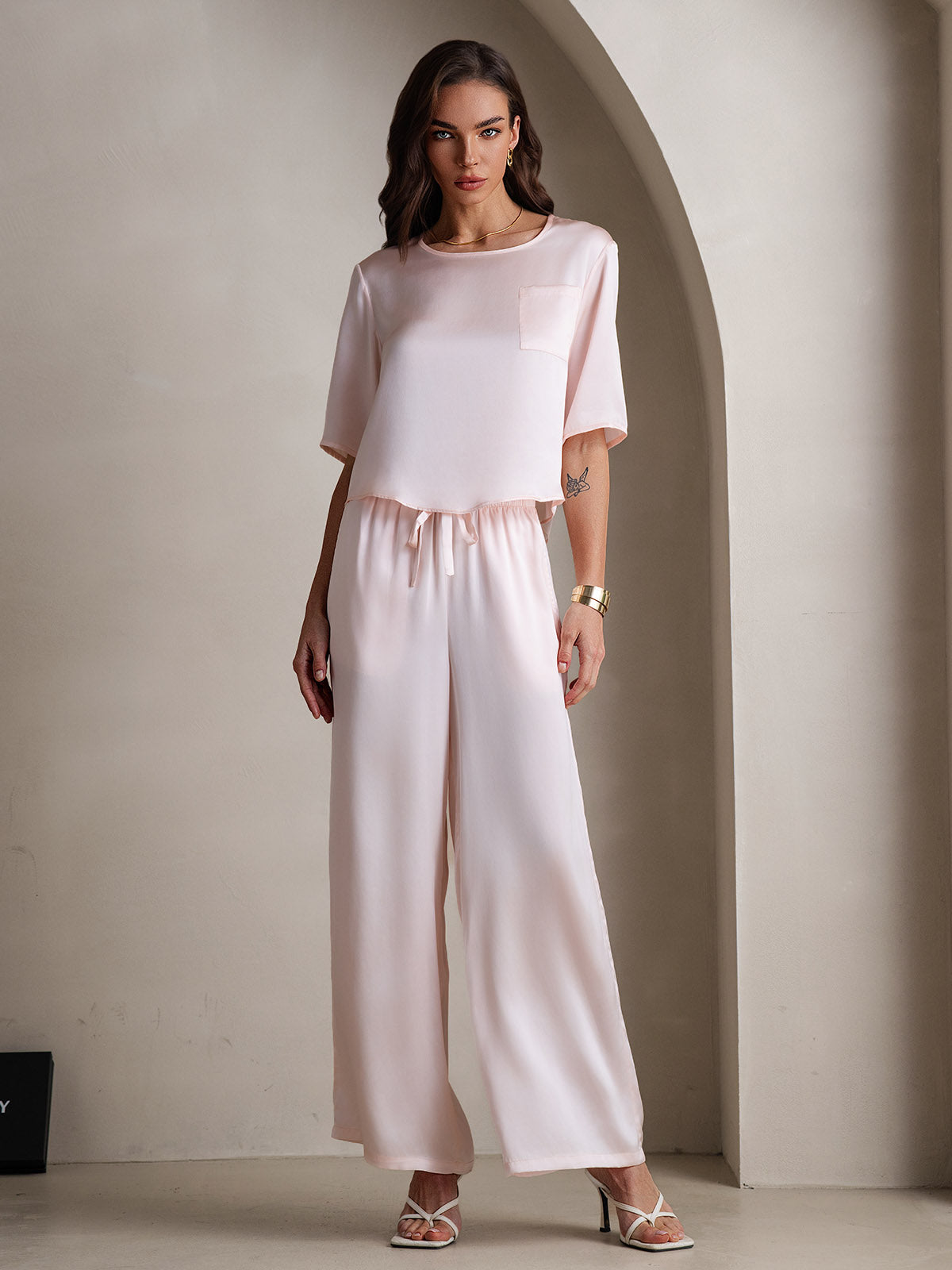 [Rosa] SilkSilky-IT Manga media Scollo rotondo Pigiami da donna 001