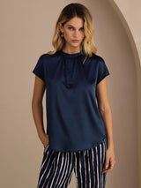 [Blu Scuro] SilkSilky-IT Short Sleeve Blouse 003