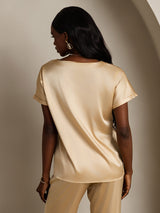 [Champagne] SilkSilky-IT 19Momme Maniche Corte Scollo barchetta Magliette donna 002