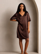 [Marrone] SilkSilky-IT Half Sleeve V Neck Camicia da notte 005
