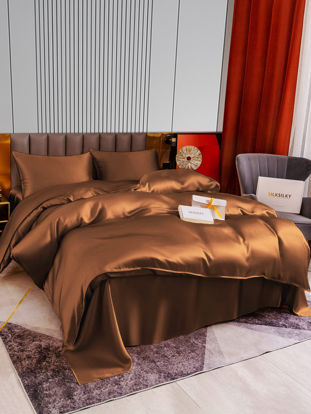 SilkSilky IT 22Momme Seta pura Bedding Set Caffè 004