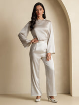 [Grigio Chiaro] SilkSilky-IT Long Sleeve Boat Neck Camicette 007