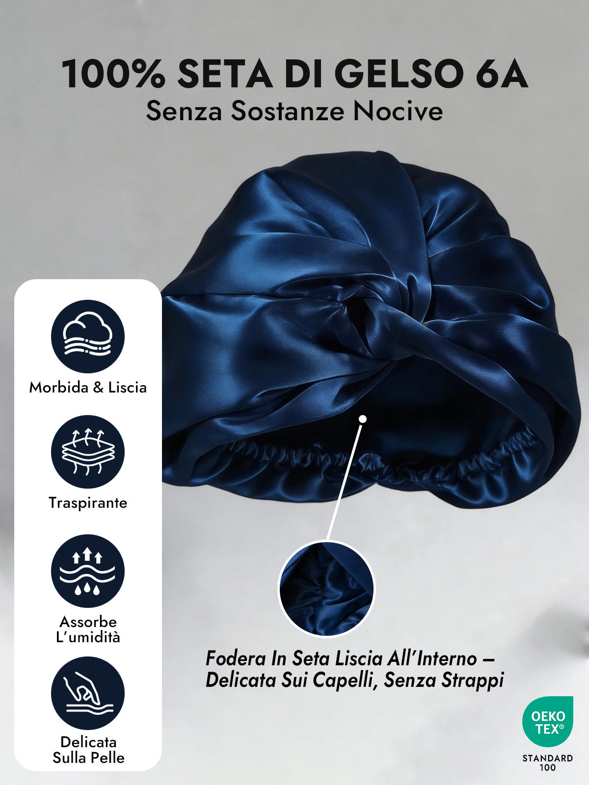 [Blu Scuro] SilkSilky-IT Cuffia di seta 003