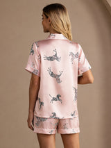 [Zebra Rosa] SilkSilky-IT Short Sleeve Lapel Collar Pigiami da donna 002