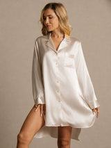 [Beige] SilkSilky-IT Long Sleeve Lapel Collar Camicia da notte 003