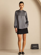 [Grigio Scuro] SilkSilky-IT 19Momme Manica lunga Collo Alto Camicette 009