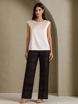 [Beige] SilkSilky-IT Cap Sleeve Round Neck Magliette donna 006