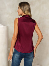 [Rosso Scuro] SilkSilky-IT Sleeveless Lapel Collar Camicie da donna 002