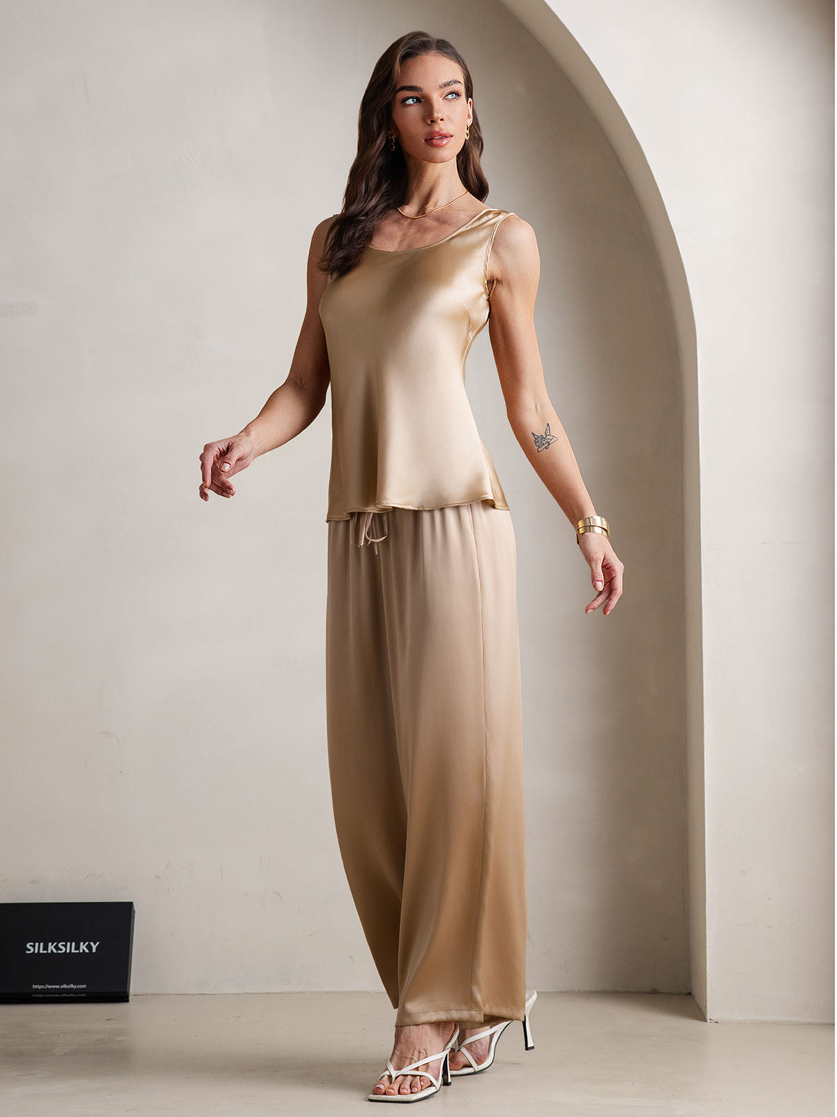 [Champagne] SilkSilky-IT Seta pura Camisole Set 006