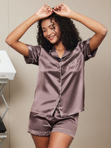 [Caffè] SilkSilky-IT Short Sleeve Lapel Collar Pigiami da donna 002