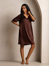 [Marrone] SilkSilky-IT Half Sleeve V Neck Camicia da notte 006