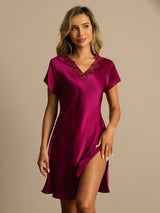 [Vino] SilkSilky-IT Short Sleeve V Neck Camicia da notte 003