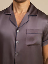 [Grigio Porpora] SilkSilky-IT Short Sleeve Lapel Collar Pigiami da uomo 007
