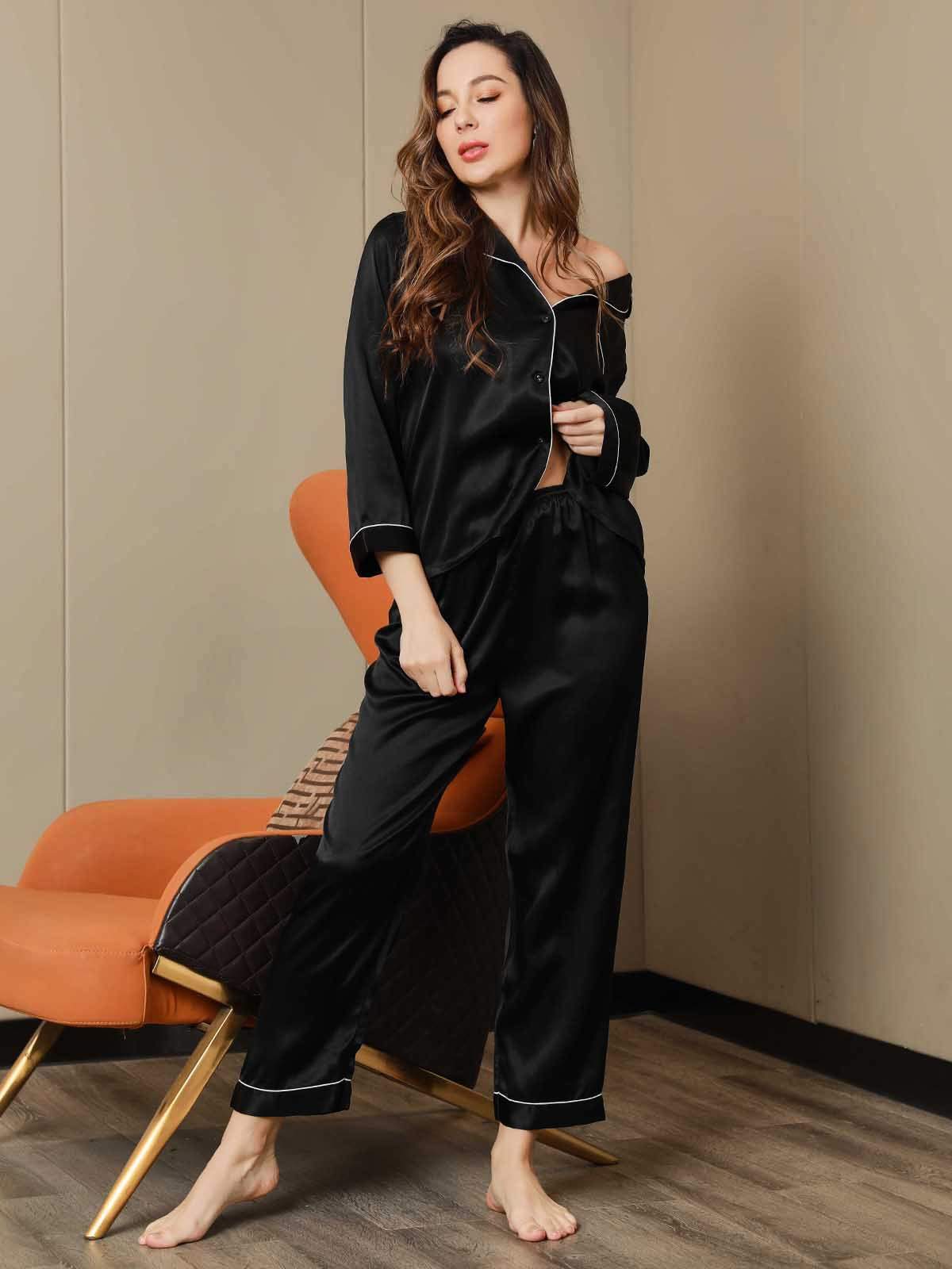 [Nero] SilkSilky-IT Seta pura Womens Pajamas 003