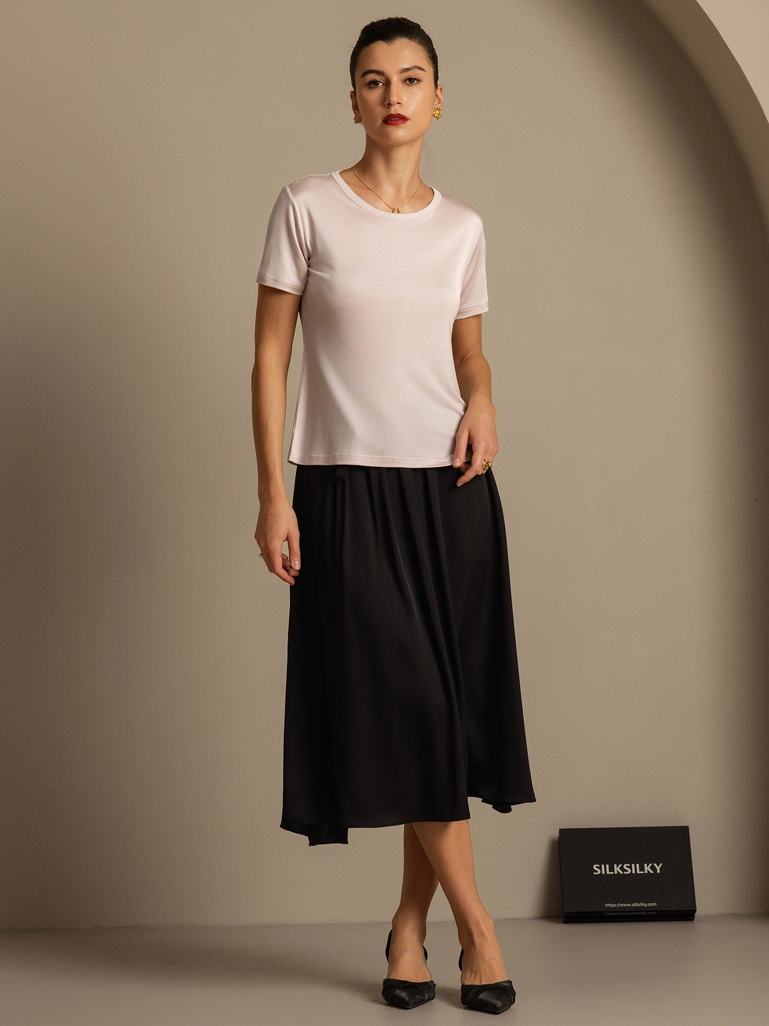 [Rosa Chiaro] SilkSilky-IT Maglia di seta Womens T-Shirt 003,