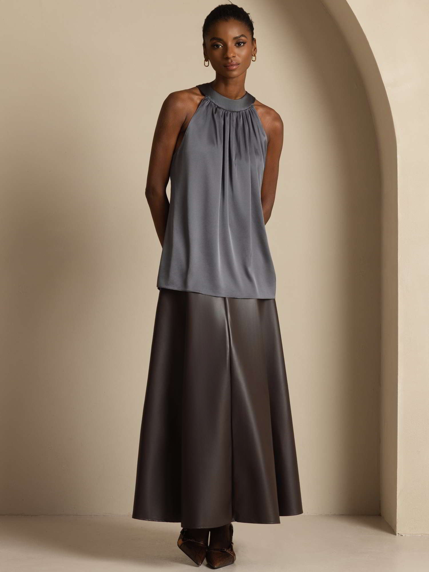 [Grigio Scuro] SilkSilky-IT 19Momme Seta Senza maniche Womens T-Shirt 003