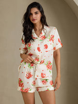 [Melograno Bianco] SilkSilky-IT Short Sleeve Notch Collar Pigiami da donna 001