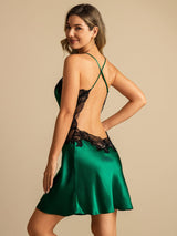 [Verde Scuro] SilkSilky-IT Sleeveless V Neck Camicia da notte 001