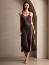 [Caffè] SilkSilky-IT Sleeveless V Neck Vestiti da donna 004