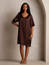 [Marrone] SilkSilky-IT Half Sleeve V Neck Camicia da notte 008