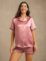 [Malva Pallido] SilkSilky-IT Short Sleeve Lapel Collar Pigiami da donna 001