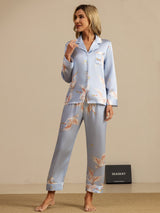 [Azzurro] SilkSilky-IT Long Sleeve Lapel Collar Pigiami da donna 001