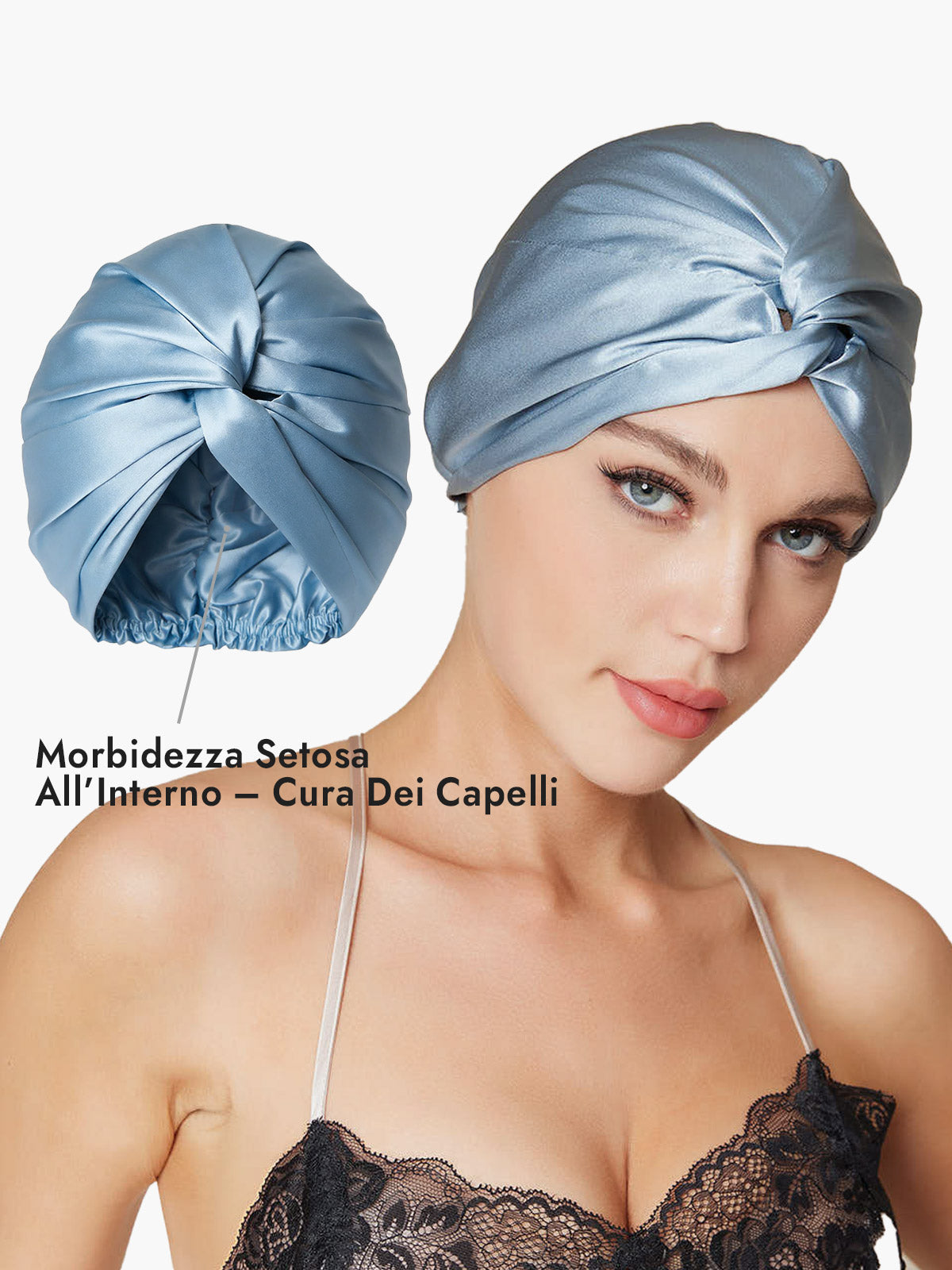 [Blu Acciaio] SilkSilky-IT Cuffia di seta 004
