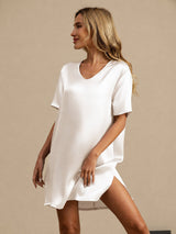 [Bianco] SilkSilky-IT Half Sleeve V Neck Camicia da notte 004