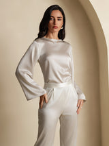 [Grigio Chiaro] SilkSilky-IT Long Sleeve Boat Neck Camicette 005