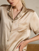 [Champagne] SilkSilky-IT Short Sleeve Lapel Collar Pigiami da donna 008