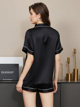 [Nero] SilkSilky-IT Short Sleeve Lapel Collar Pigiami da donna 002