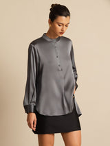 [Grigio Scuro] SilkSilky-IT 19Momme Manica lunga Collo Alto Camicette 005