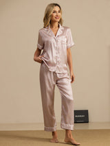 [Rosa Cuore Geo] SilkSilky-IT Short Sleeve Lapel Collar Pigiami da donna 006