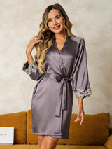 [Grigio Porpora] SilkSilky-IT 3/4 Sleeve Vestaglia da donna 001