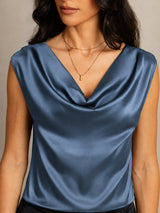 [Verde Petrolio Intenso] SilkSilky-IT Cap Sleeve Cowl Neck Magliette donna 004