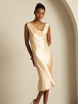 [Champagne] SilkSilky-IT Sleeveless Cowl Neck Vestiti da donna 007