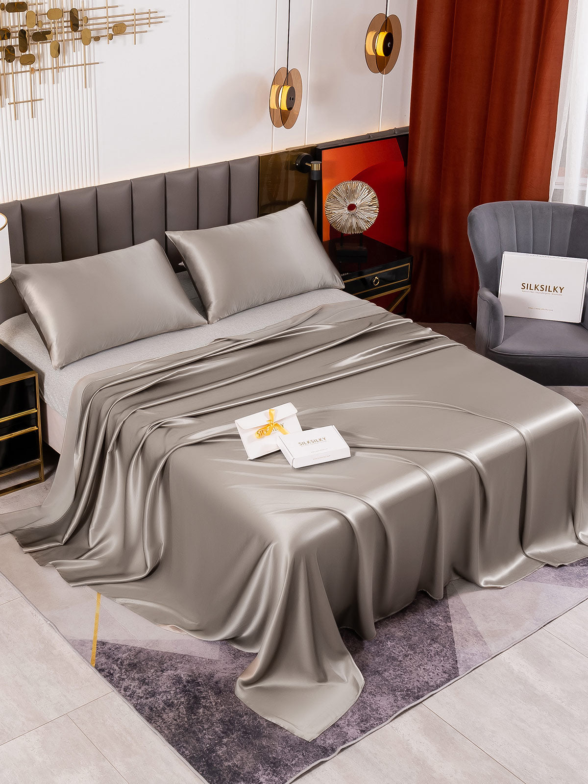 [Grigio] SilkSilky-IT 19Momme Seta pura Bedding Set 001