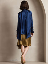 [Blu Scuro] SilkSilky-IT Long Sleeve High Neck Camicette 002