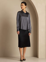 [Grigio Scuro] SilkSilky-IT Long Sleeve Lapel Collar Camicie da donna 008